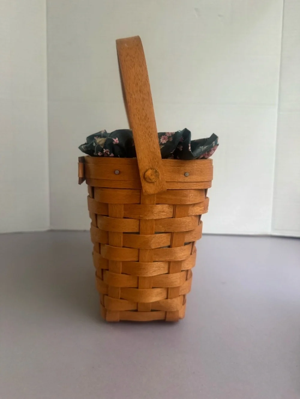 Longaberger Desden Honey Wood Basket with Dark Floral Liner